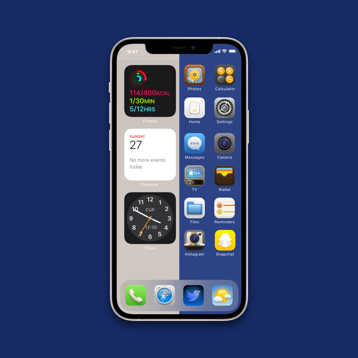 Textured Theme icon homescreen with widgets on the left